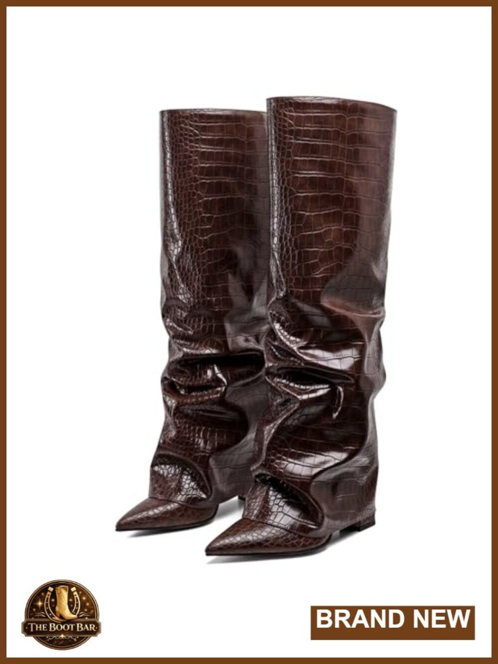 Fold Over Knee High Boots Women Wide Calf Chunky Heel Synchoiss